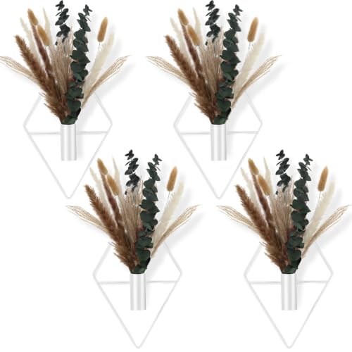 Jexine 4 Pcs Hanging Planters with Artificial Pampas White Metal Hanging Vase Indoor Plants Holder Modern Geometric Boho Bathroom Wall Decor for Living Room Home Office - color: White, size: Pampas