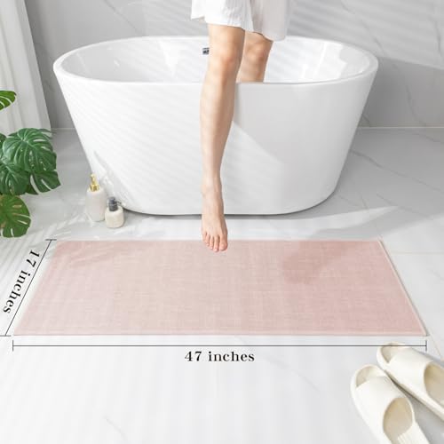 chakme Bathroom Rugs Mat 47x17, Ultra Thin Non Slip Bath Mat Runner Quick Dry Absorbent Bath Mat for Bathroom Floor, (Pink, 47"x17") - color: Pink, size: 1'5" x 3'11" (Rectangular)