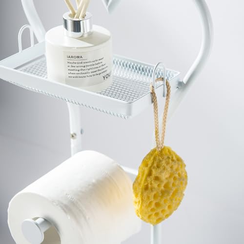 Freestanding Toilet Paper Holder, Drawer Style Storage Compartment, with Storage Shelf Reserve for Phone Tablet Magazine Bathroom Organizer (White) - color: White