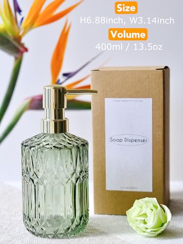 LaMarriti Green Soap Dispenser with Gold Rust Proof Pump, Refillable Clear Glass Kitchen Soap Dispenser, Lotion Dispenser Bathroom for Hands Soap, Dish Soap, Body Wash - color: Green