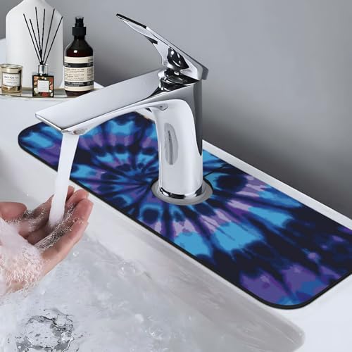 Tie Dye Blue Purple 15" X 5.5" Kitchen Sink Splash Guard Faucet Faucet Guard Draining Mat Sink Splash Guard Faucet Kitchen Bathroom - color: Tie Dye Blue Purple