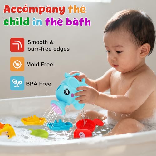 Baby Bath Toys for Kids Ages 1-3, 16 PCS Mold Free Bath Toys for Toddlers with Floating Boats,Watering Can,Water Cup Set& Bath Spoons, Bathtub Water Pool Toys for Babies and Toddlers - size: #2