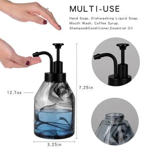 Bathroom Glass Soap Dispenser Set, 2 Pack 12.5 Oz Unique 3D Black Smog Thick Glass Hand Soap Bottle with Smooth Action Rust-Free ABS Pump, Kitchen Dish Soap Dispenser (Black) - color: Black-02