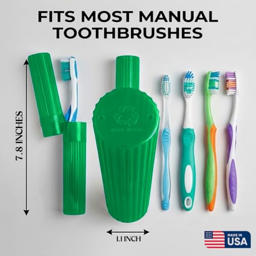 American Comb Toothbrush Holder (Green) - Made in USA, with Ventilation Holes, for Toothbrush Covers, Toothbrush Holder, Toothbrush Soft, Durable Design, Hygienic Bathroom Accessory - color: Green