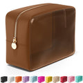 Embla Clear Cosmetic Bag Makeup Case, Clear Zipper Make Up Pouch and Toiletry Travel Tote, Cute Skincare Pouches for Women Girls, Preppy Purse Cosmetic Organizer, Large Makeup Bags, Chocolate | Large Brown Clear Nylon/PVC Cosmetic Bag with Zipper, Waterpr
