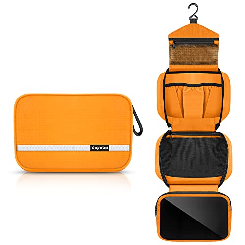 Travel Toiletry Bag for Women, Dopp Kit for Men, Waterproof Makeup Bag Shaving Bag with Hanging Hook, Portable Toiletry Organizer for Traveling and Camping - color: orange