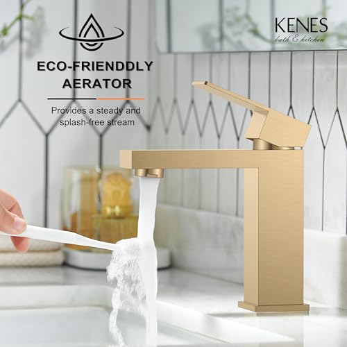 KENES Champagne Bronze Bathroom Faucet 1 Hole, Single Handle Gold Bathroom Sink Faucet, Vanity Faucet with Pop Up Drain and Supply Lines, LJ-9031-CB - color: Champagne Bronze, size: Short
