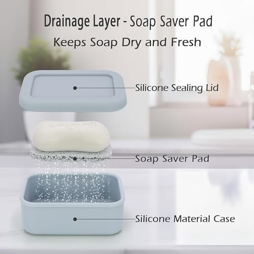 AIDIMMING Leak Proof Silicone Travel Soap Case with Drain Pad, Compact Bar Soap Container with Lid, Portable Soap Holder for Standard Bar Soap & Handmade Soap, Travel Camping Gym (Light Gray) - color: Light Gray