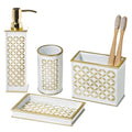 Creative Scents Diamond Lattice White & Gold 4 Piece Bathroom Accessories Set