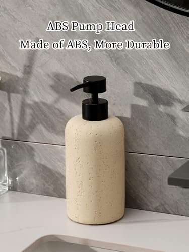 Soap Dispensers 11OZ, 2PCS, Travertine Stone Look, Faint Yellow | Luxurious, Modern, Resin, For Hand Soap, Dish Soap, Shampoo and Conditioner, Lotion, for Bathroom Countertop Kitchen Sink - color: Faint Yellow