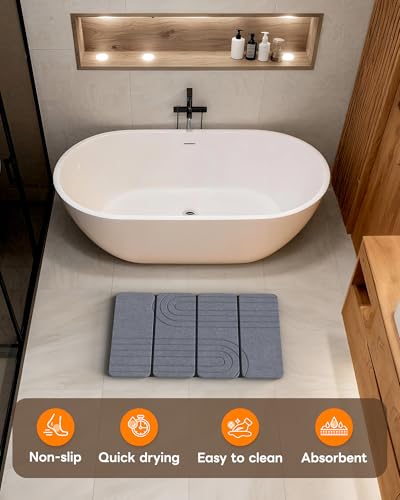 Foldable Diatomaceous Earth Bath Mat, Quick-Dry Stone Bathroom Mat, 60cm x39cm x0.9cm No Slip Absorbent Mat for Bathrooms, Households, and Kitchens