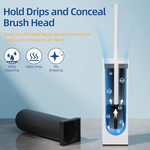 RUACQ Toilet Brush and Holder Set 2pcs,Square Toilet Bowl Brush for Bathroom with 304 Stainless Steel Handle Toilet Cleaner Brush with Durable Scrubbing Bristles,Splash-Proof (White) - color: White, size: 2 packs
