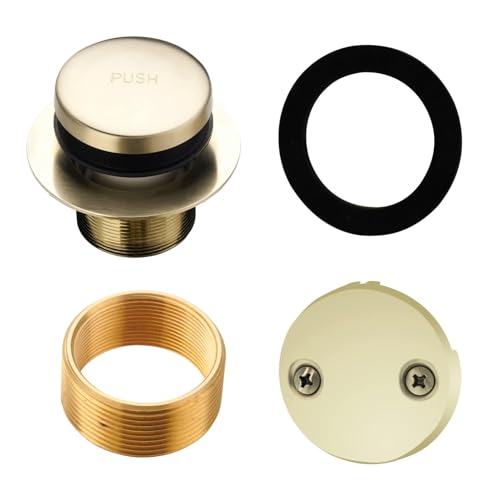 HIDROP Brushed Gold Bathtub Drain Assembly Kit, 2-Hole Overflow Faceplate | Tip Toe, Stainless Steel Bathtub Drain, Universal Fine/Coarse Thread fit 1-3/8" or 1-1/2" Tub Drain, Tub Drain Replacement - color: Gold, style: 2 Holes