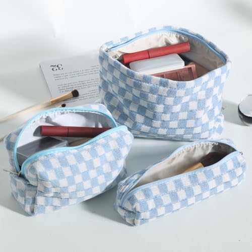LYDZTION Makeup Bag Cosmetic Bag for Women,1Pcs Large Capacity Makeup Bags and 1Pcs Pencil Case Makeup Brushes Storage Bag Travel Toiletry Bag Organizer - color: 3pcs blue
