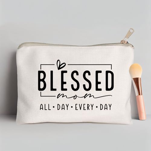 Blessed Makeup Bag for Mom, Inspirational Bible Verse Cosmetic Pouch, Mom Life Travel Toiletry Bag, Mother’s Day Birthday Gift Idea for Women, Mama Vibes Makeup Case - color: Blessed Mom