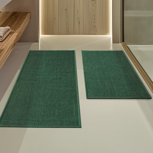 YIHOUSE Green Bathroom Rug Sets 2 Piece, Bath Mat Quick Dry, Thin Bath Rug Set, Absorbent Bath Mat for Bathroom Non Slip Washable for Toilet and Floor 17"x24"+17"x32" - color: Green, size: 2 Piece (17"x24" + 17"x32")