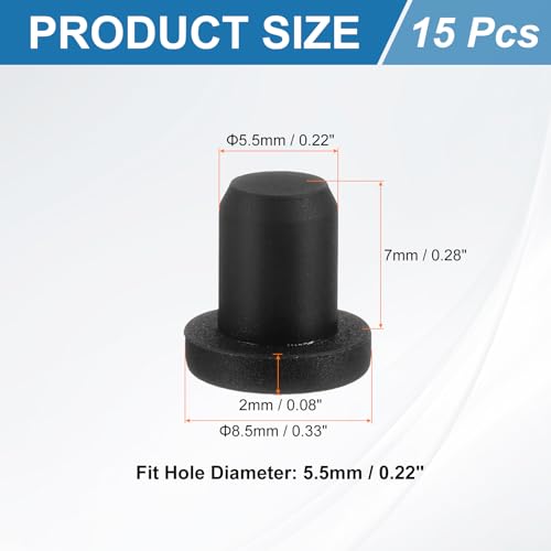 uxcell 15Pcs Silicone Hole Plug, Waterproof Solid T-Shaped Rubber Stoppers Bottle Seal Tube Pipe Plug End Cap for 5.5mm/0.22" Hole for Bathtub Bottle, 0.28" Plug Height, Black - color: Black, size: For 5.5mm/0.22" Hole, 0.28" Plug Height