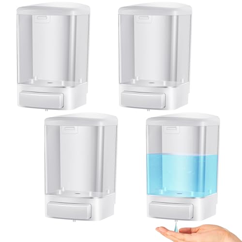 Hushee 4 Pcs Plastic Wall Mounted Soap Dispenser Commercial Manual Soap Containers Wall Dispenser for Kitchen Shower Hotel Liquid Shampoo Gel Chamber(33.8 oz 1000 ml,White) - color: White, size: 33.8 oz 1000 ml