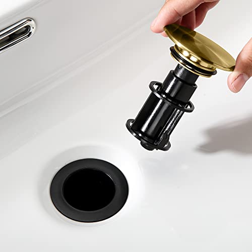 TIORIY Pop up Bahtroom Sink Drain with Overflow, Brushed Gold Vessel Sink Drain for Bathroom Assembly, Anti Clogging Bathroom Sink Stopper, Suit for 1 3/4 Hole - color: With Overflow Brushed Gold