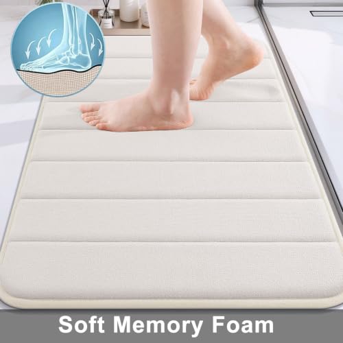 Buganda Memory Foam Bath Mat, 59" x 20", Ultra Soft Bathroom Rugs, Water Absorbent and Machine Washable Bath Rug Runner for Bathroom, Shower, and Tub, Cream - color: Cream, size: 59" X 20"