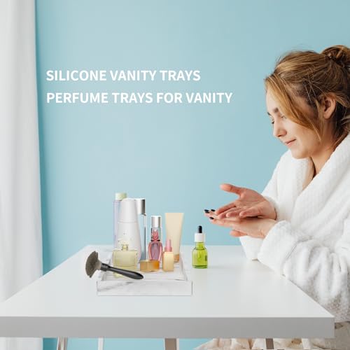 BBK Bathroom Vanity Tray - 2 Pack (7.8" and 11.8") Silicone Bathroom Trays for Counter, Perfume Key Trinket Ring Tray, Decor Soap Dispenser Countertop Tray for Kitchen Sink Organization (Marble Gray) - color: *Marble Gray (Small & Large)
