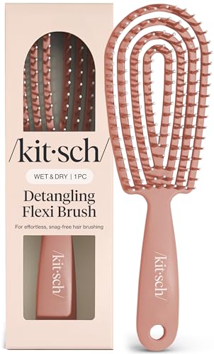Kitsch Hair Brush Detangler – Flexi Flow Hair Brush for Women, Men & Kids | Detangling Brushes for Curly Hair with Bendable Frame, Bounce Curl Defining Brush for Wet or Dry Strands - Terracotta - color: Terracotta