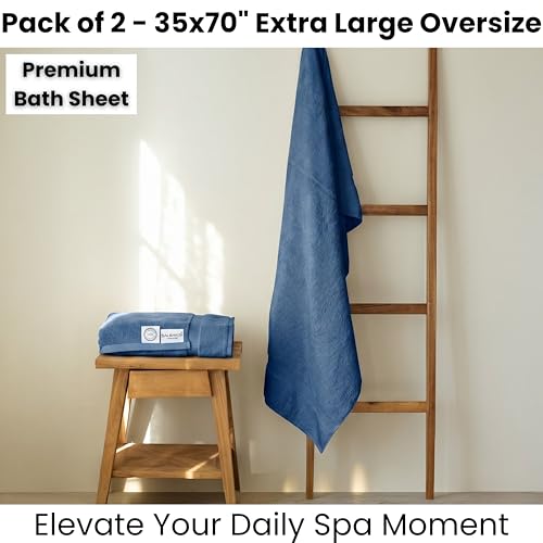SALBAKOS 2-Piece 100% Turkish Cotton Extra Large Bath Towel 35x70 inch | Premium Hotel Quality Bath Sheet Towels | Thick, Soft, Absorbent, Oversized Bath & Beach Towels (Blue, 2 Bath Sheets) - color: Blue, size: 2 Bath Sheets
