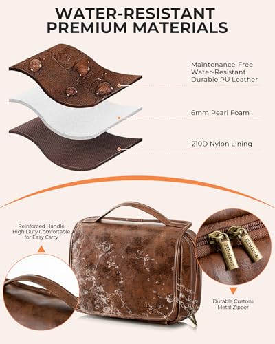 Elviros Hanging Travel Toiletry Bag Gift for Men，Mens Toiletries Bag Gifts Set Shaving Dopp Kit Water-resistant Bathroom Toiletries Organizer PU Leather Cosmetic Bags 2 Pack - color: Dark Brown, size: 2 Pack