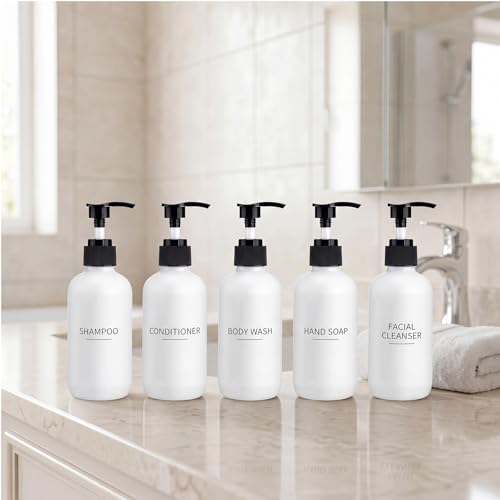 Tanlade 12 Pcs Glass Pump Bottle Dispenser 4 oz Travel Bottles with Pump Refillable Glass Containers for Toiletries Lotion Liquid Soap Shampoo Essential Oils Cosmetic Travel Accessories (White Black) - color: White Black