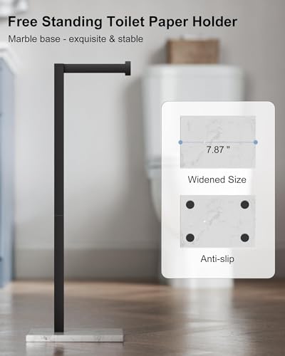 Free Standing Toilet Paper Holder Stand Matte Black SUS 304 Stainless Steel Rustproof 22 Inch Rotating Bathroom Tissue Roll Holder for 4 Rolls with Marble Base - color: Matte Black