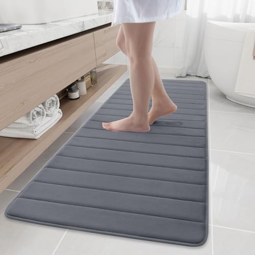 Buganda Memory Foam Bath Mat, 70" x 24", Ultra Soft Bathroom Rugs, Water Absorbent and Machine Washable Bath Rug Runner for Bathroom, Shower, and Tub, Dark Grey - color: Dark Grey, size: 70" X 24"
