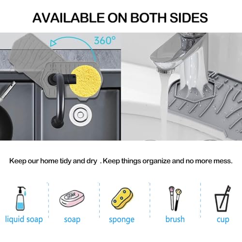 Mini sink splash guard 9.6” Dual – Sided Small Faucet Splash & Drain Mat Durable & Multifunctional faucet handle drip catcher tray for Kitchens and Bathroom Sinks (Gray) - color: A Style Grey