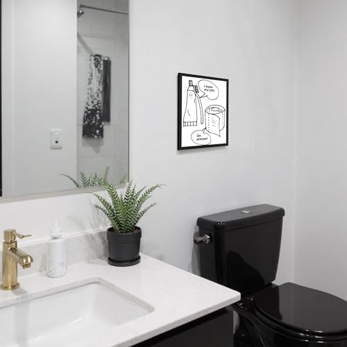 Urmoya Black and White Funny Toiletries Bathroom Wall Art, Modern Minimalistic Bathroom Sign Wall Decor with Humorous Canvas Print, Cute Art Prints Ready to Hang 8x10 Inch Wood Framed - color: Toiletries, size: 10"L x 8"W