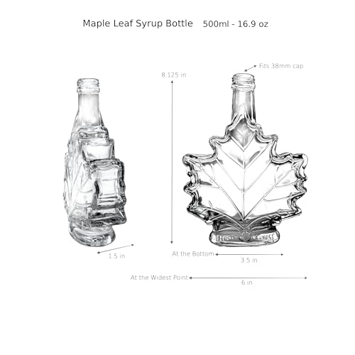 North Mountain Supply Maple Leaf Glass Syrup Bottle – 17 fl oz (500 ml) – Black Metal Lid – Case of 12 – Ideal for Maple Syrup, Honey, or Homemade Gifts