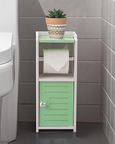 AOJEZOR Toilet Paper Holder Stand: Freestanding PVC Cabinet Storage for Small Bathroom Spaces for Homes and Renters-Mint Green - color: Mint Green, size: 15.4 inch H