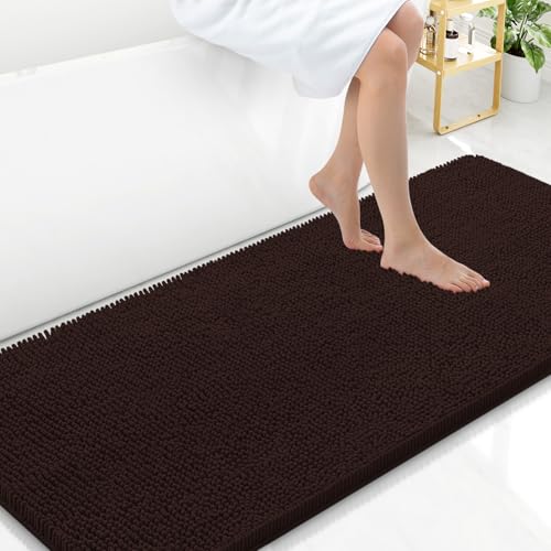 Arotive Bathroom Rugs 59x24, Extra Soft Absorbent Shaggy Chenille Bath Rugs, Machine Washable Rubber Backing Bath Mats for Bathroom Floor Tub and Shower, Home Decor Accessories, Brown - color: Brown, size: 59" X 24"
