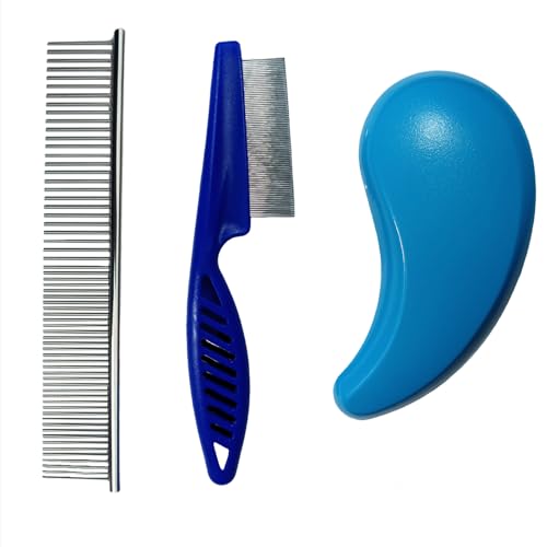 3 PCS Puppy Brush Grooming Kit, Stainless Steel Flea Comb, Fit for Yorkie, Shih Tzu, Maltipoo, Soft Bristle (Blue) - color: Blue