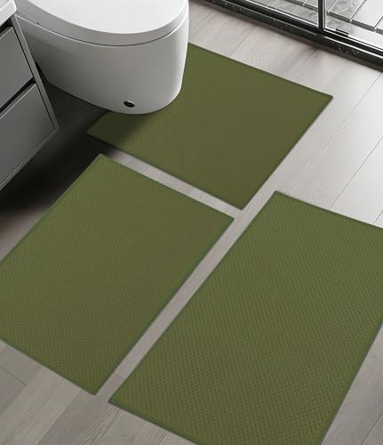 YIHOUSE Bathroom Rug Sets 3 Piece, Ultra Thin Quick Dry Bath Mat, Absorbent Bath Mat for Bathroom Non Slip Machine Washable Bath Rug (Green) - color: Green, size: 3 Pieces