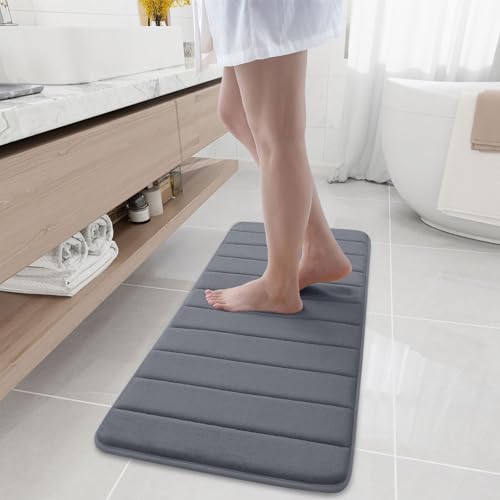 Buganda Memory Foam Bath Mat, 44" x 17", Ultra Soft Bathroom Rugs, Water Absorbent and Machine Washable Bath Rug for Bathroom, Shower, and Tub, Dark Grey - color: Dark Grey, size: 44" X 17"