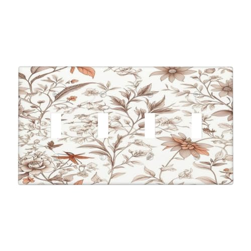 Light Switch Cover Boho Floral Beige Flower And Leaf Botanical 4 Gang Quad Toggle Decorative Switch Plates Electrical Wall Plates Faceplate for Bathroom Bedroom Decor - color: Boho Floral Beige Flower And Leaf Botanical, size: 4 Gang Quad Toggle - 4.5 X 8