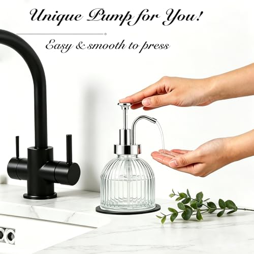 SheeChung 8 Oz Glass Soap Dispenser Bathroom, Clear Liquid Hand Soap Dispenser with Pump, Refillable Dish Soap Dispenser for Kitchen, Cute Modern Stripes Lotion Bottle, Shampoo (Silver Pump, 2 Pack) - color: Clear-silver Pump, 2 Pack