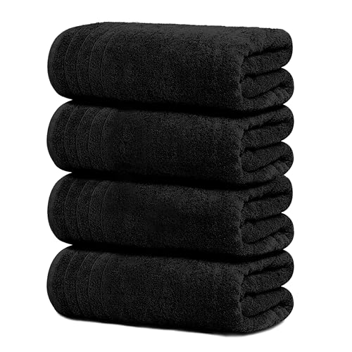 Tens Towels Pack of 4 Extra Large Bath Towels 30 x 60 Inches, 100% Cotton, Larger & Lighter Weight, Quicker to Dry, Super Soft and Absorbent, Perfect for Bathroom, Black - color: Black