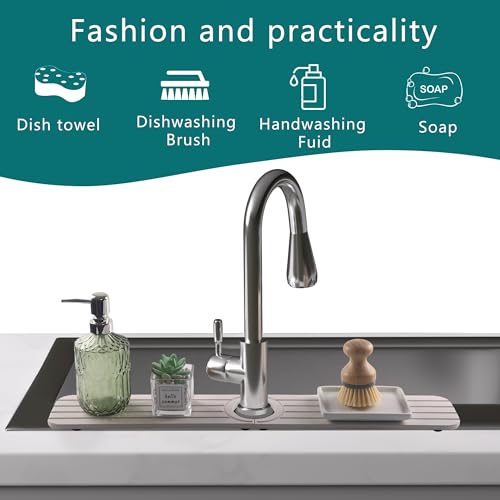 Water Absorbing Stone Kitchen Sink Mat, Faucet Splash Guard for Bathroom Counter - color: 23.6" x 3.9" Light Gray B