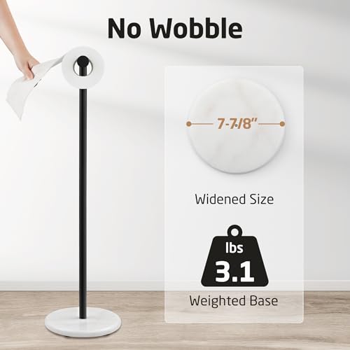 KES Extra High Black Toilet Paper Holder Freestanding 26", Toilet Paper Holder Stand with Natural Marble Base, Floor Free StandingToilet Paper Holder 18/8 Stainless Steel Matte Black, BPH284S66-BK - color: White Marble & Black Bar, size: 26"H