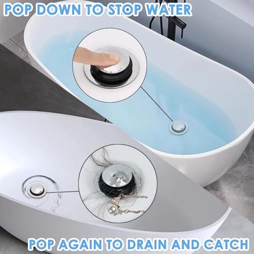 BAOLSLS Bathtub Drain Stopper, Pop Up Tub Drain Hair Catcher, Bath Tub Drain Plug and cover for 1.45-1.8in Drain Hole, Replaces Lift and Turn, Tip Toe or Trip Lever, Silver - color: Chrome Silver
