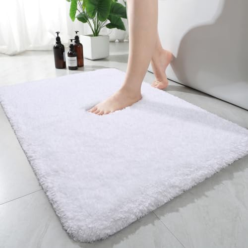 AROGAN Luxury Non Slip Bathroom Rug, Thick Soft and Absorbent Microfiber Bath Mat, Rubber Backing Quick Dry Rugs Carpets, Machine Washable Plush Mats for Shower Floor, Bathroom, 24x36 Inch White - color: White, size: 2' X 3' (24" X 36")
