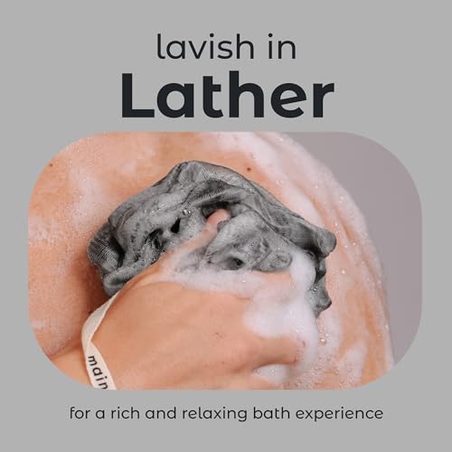 MainBasics Shower Loofah Sponge Pouf, Set of 3, Charcoal Infused | Soft Mesh Body Scrubber and Bath Sponge for Gentle Exfoliation, Rich Lather, and Everyday Shower Use - style: Charcoal
