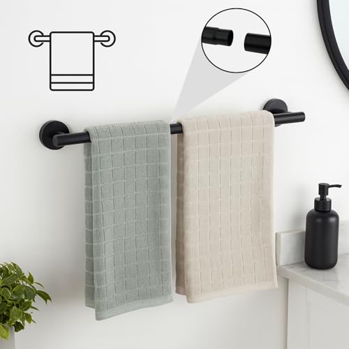 Matte Black Bathroom Hardware Set 6-Piece, SUS304 Stainless Steel Bath Accessories Kit, Includes 24" & 16" Towel Bars, Toilet Paper Holder, Towel Ring, 2 Robe Hooks, Wall Mounted Round Style