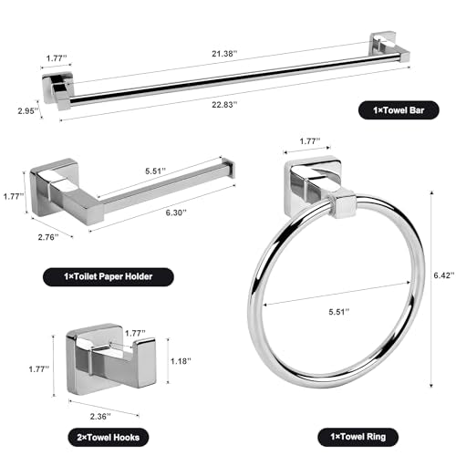 5 Pieces Polished Chrome Bathroom Hardware Accessories Set,Stainless Steel 23.6" Hand Towel Bar Set, Toilet Paper Holder, Towel Ring ，Towel Rack Set Silver - color: Polished Chrome