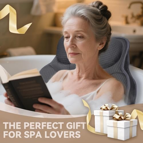 Bath Pillows for Tub, Luxury Bathtub Pillow Neck, Head, Back Support, Soft 5D Mesh Fabric and Non-Slip Suction Cups & Quick Dry, Fits All Tubs, Bath Soaking Accessories Spa Gifts, Grey - color: Grey